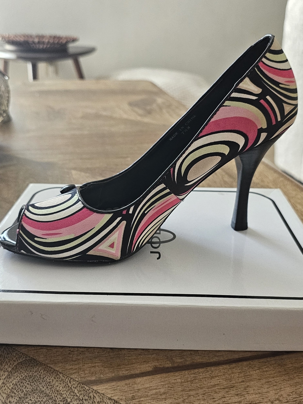 Abstract Swirl Peep-Toe Heels in Pink, Cream & Black